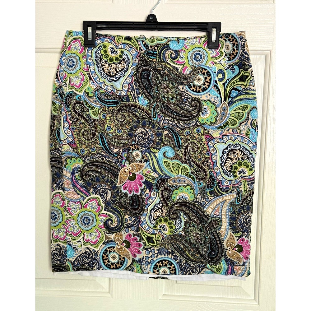 Vestino Paisley Multicolor Lined Pencil Skirt Size 10 Knee Length Zip